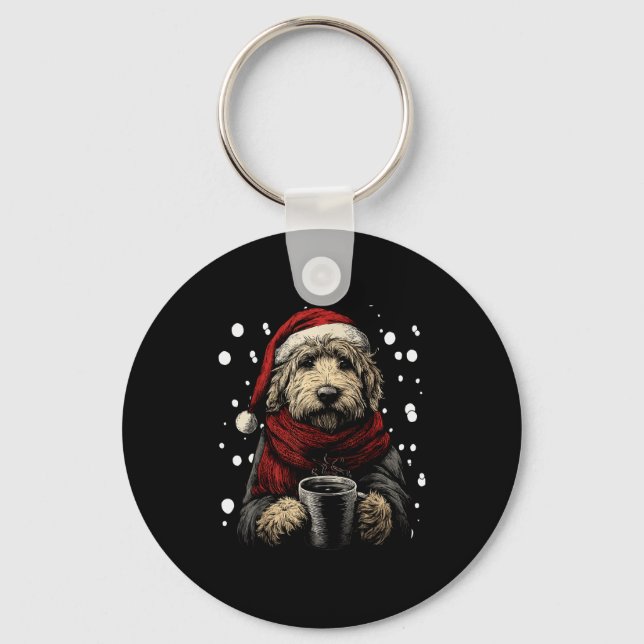 Chaveiro Christmas Goldendoodle Santa Hat Coffee Lover Funn (Frente)
