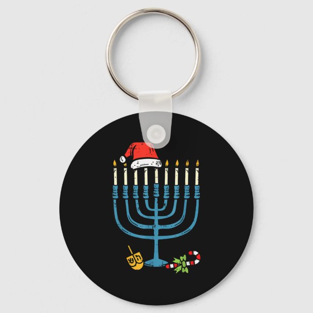 Chaveiro Christmas Hat Menorah Jew Hanukkah Chanukah Men Wo (Frente)