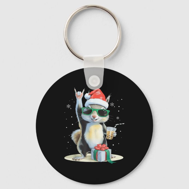 Chaveiro Christmas Kawaii Squirrel Bubble Tea Boba Squirrel (Frente)