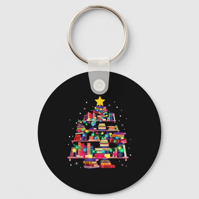 Chaveiro Christmas Library Tree Love Reading Books Nerd Tea (Frente)