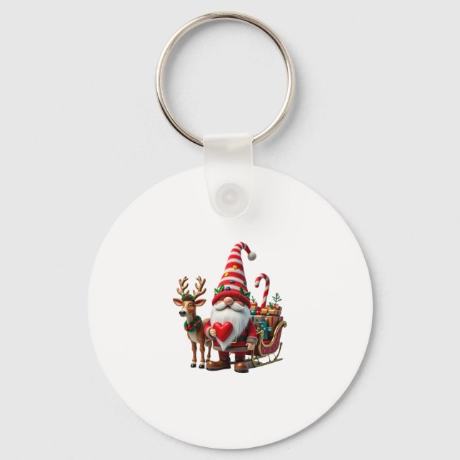 Chaveiro Christmas Light Gnome Santa Claus Riding Sleigh Hi (Frente)
