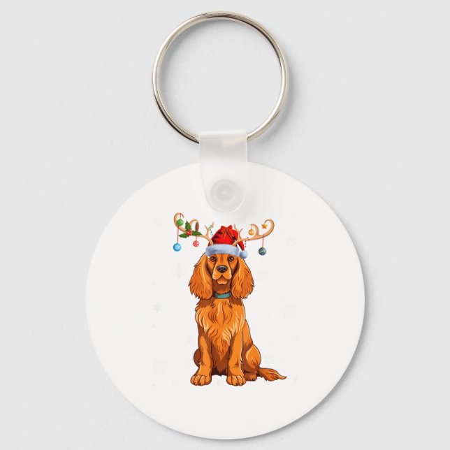 Chaveiro Christmas Light Reindeer Santa Hat Er Spaniel Xmas (Frente)