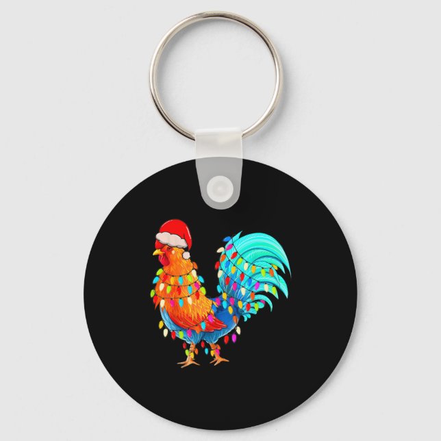Chaveiro Christmas Lights Chicken Wearing Xmas Hat Chicken  (Frente)