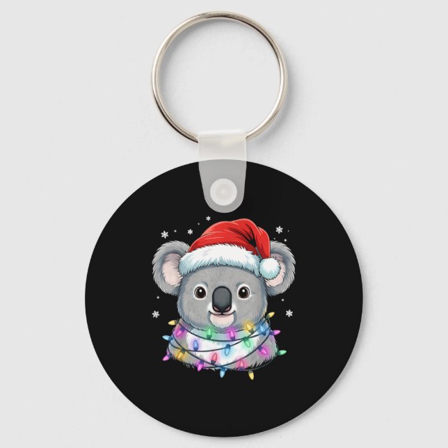 Chaveiro Christmas Lights Koala Santa Hat Cute Xmas Pajamas (Frente)