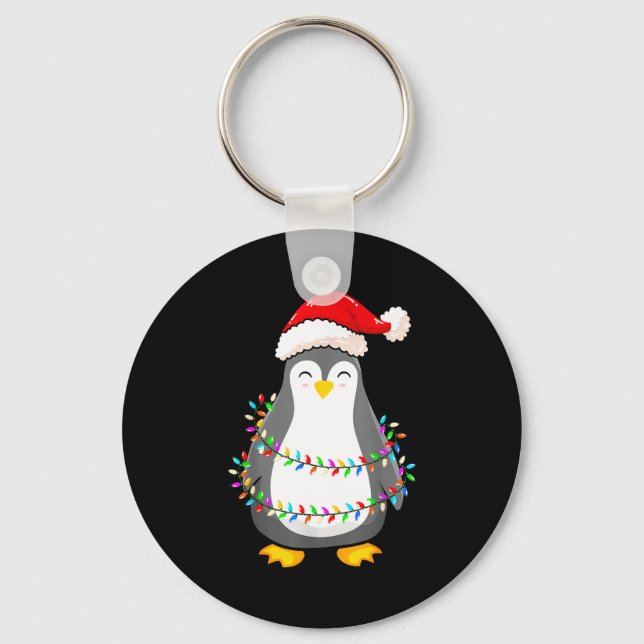 Chaveiro Christmas Lights Penguin Wearing Xmas Hat - Pengui (Frente)