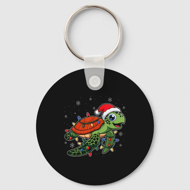 Chaveiro Christmas Lights Turtle Wearing Xmas Hat - Lover  (Frente)