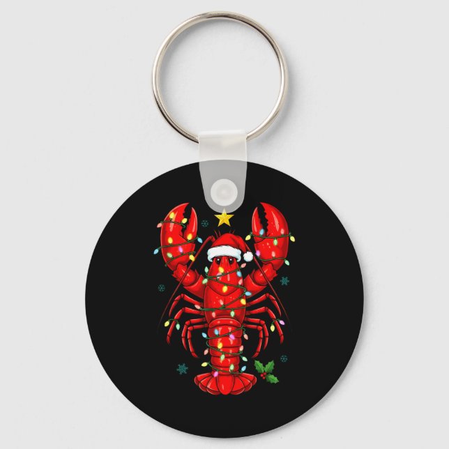 Chaveiro Christmas Lobster With Santa Hat Funny Holiday  (Frente)