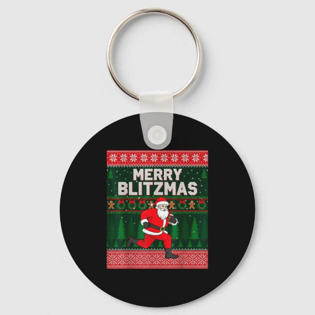 Chaveiro Christmas Merry Blitzmas Santa Football Ugly Sweat (Frente)