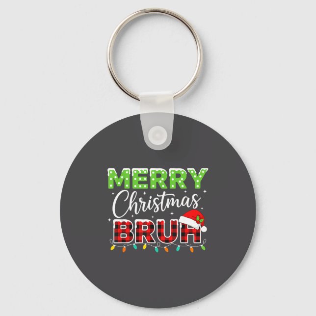 Chaveiro Christmas Merry Christmas Bruh Buffalo Plaid Santa (Frente)