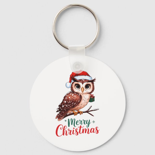 Chaveiro Christmas Owl Festive Design Merry Christmas  (Frente)