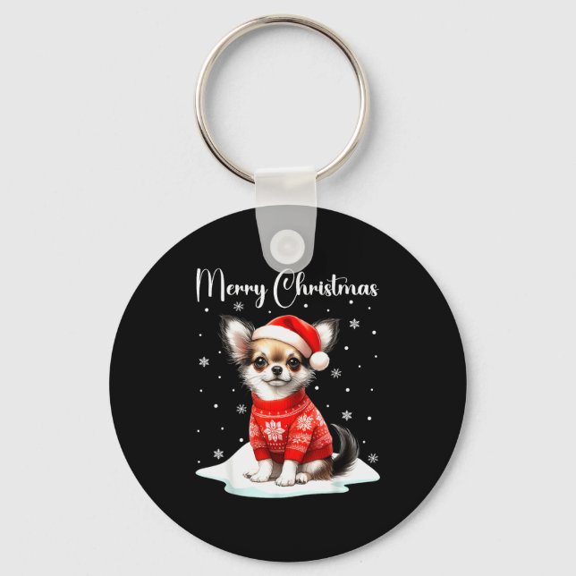 Chaveiro Christmas Pajamas Chihuahua Christmas Outfit Chihu (Frente)