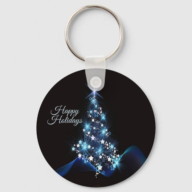 Chaveiro Christmas Party Blue Tree Shiny Black Elegant (Frente)