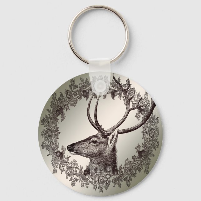 Chaveiro Christmas Party Floral Reindeer Golden Winter (Frente)