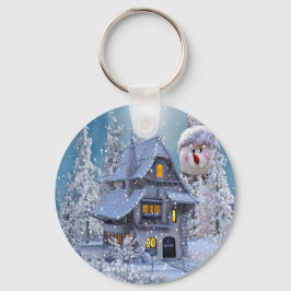Chaveiro Christmas Party Winter White Snowman Blue Rustic