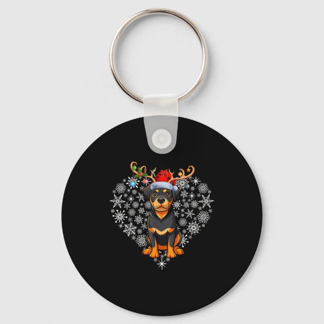 Chaveiro Christmas Reindeer Santa Hat Rottweiler Lovers Xma (Frente)