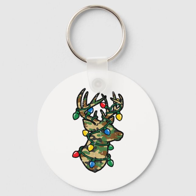 Chaveiro Christmas Reindeer Silhouette Camo Xmas Lights Men (Frente)