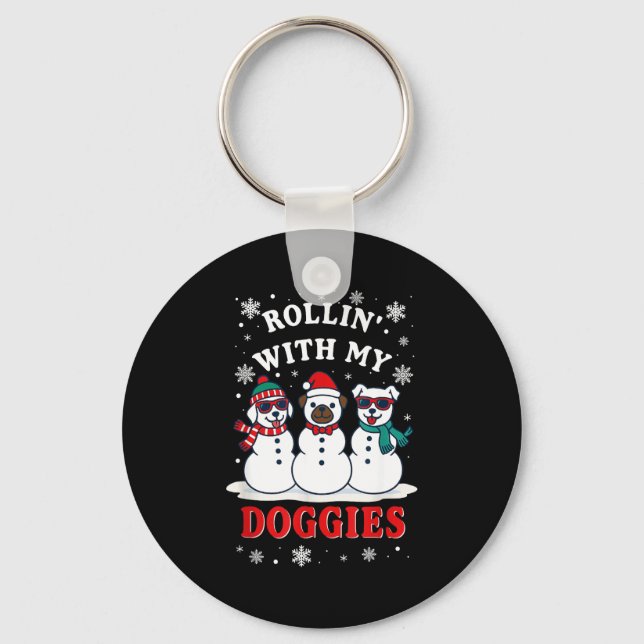 Chaveiro Christmas Rollin'with My Doggies Funny Gift Lover  (Frente)