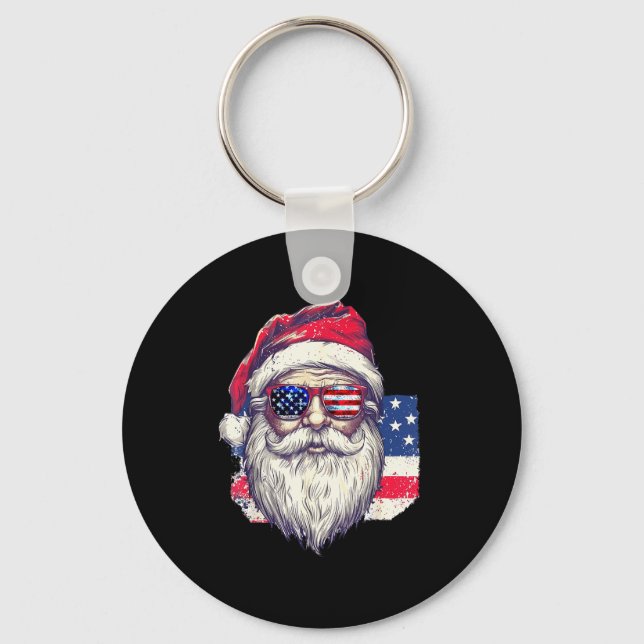 Chaveiro Christmas Santa Claus Patriotic Usa Sungles In Jul (Frente)