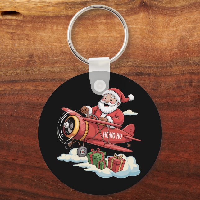 Chaveiro Christmas Santa Claus Pilot Flying Airplane Gift (Frente)