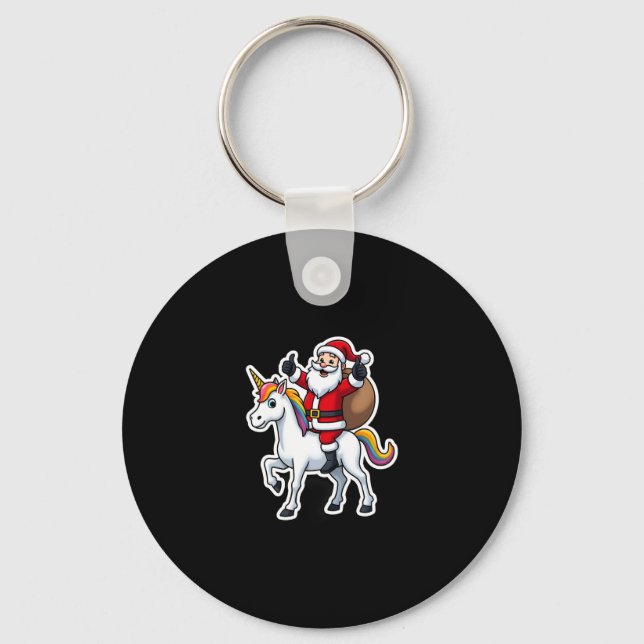 Chaveiro Christmas Santa Claus Riding Unicorn - Xmas Girls  (Frente)