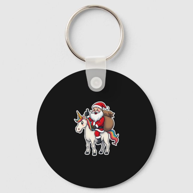 Chaveiro Christmas Santa Claus Riding Unicorn - Xmas Girls  (Frente)