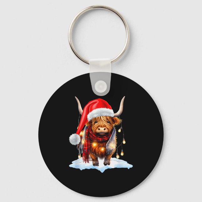 Chaveiro Christmas Scottish Highland Cow Wrapped In Christm (Frente)
