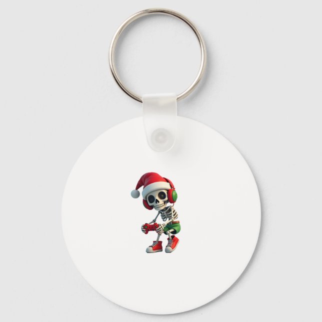 Chaveiro Christmas skeleton Gamer Pajamas xmas skull gaming (Frente)