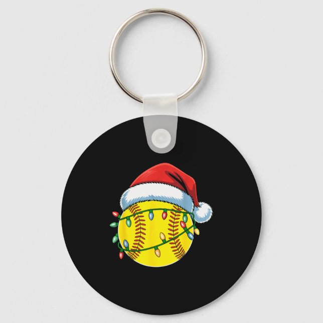 Chaveiro Christmas Softball Ball Santa Hat Softball Xmas Li (Frente)
