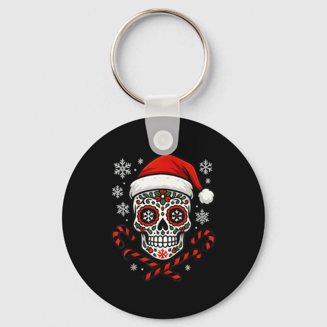 Chaveiro Christmas Sugar Calavera Skull Santa Hat Candy Can (Frente)