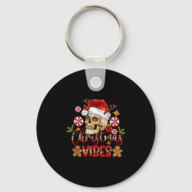 Chaveiro Christmas Vibes Skull Santa Hat Christmas Skeleton (Frente)
