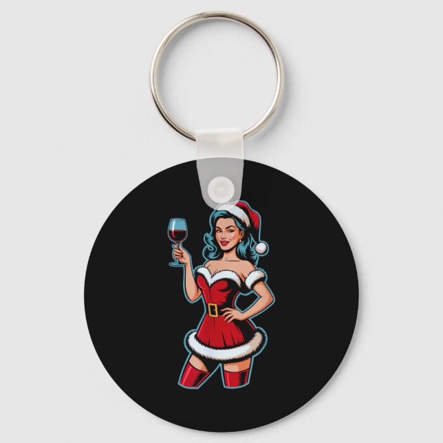 Chaveiro Christmas Wine Santa Girl Holiday Party Funny Vint (Frente)