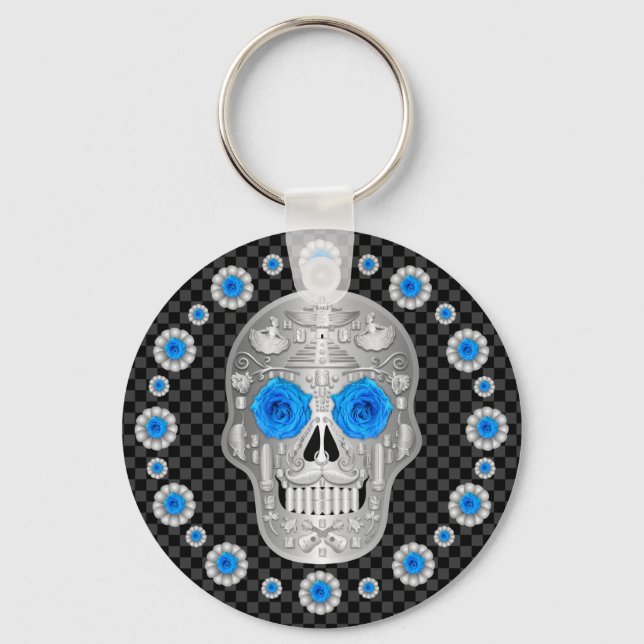 Chaveiro Chrome Calavera (Rosa Azul)  (Frente)