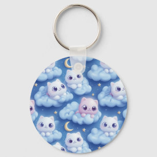 Chaveiro "Chubby Kawaii Cats and Clouds 3D Padrão Invisível