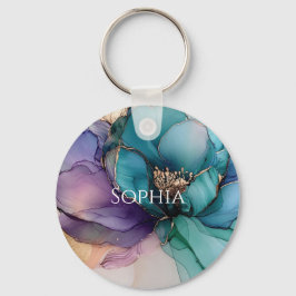 Chaveiro Chuva de Noiva Flor Roxa Azul Dourado Aqua