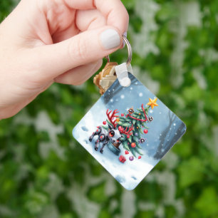 Chaveiro Ciberpunk Reindeer bonito com Árvore de Natal