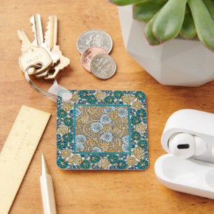 Chaveiro ciclamen azul arte nova flor botânica