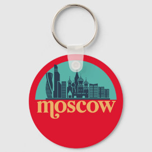 Chaveiro Cidade de Moscou, Rússia, Skyline Retro Cityscape