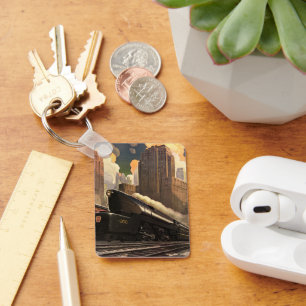 Chaveiro Cidade do vintage, trem do duplex T1 em trilhas de