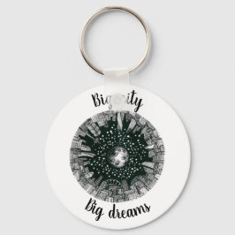 Chaveiro Cidade panorâmica em preto e branco sob a Lua