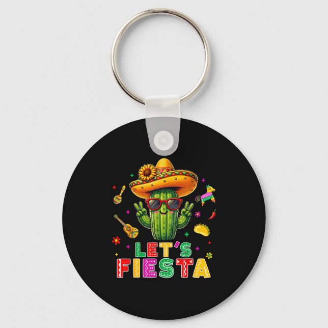 Chaveiro Cinco de mayo mexican cactus funny lets fiestaCinc (Frente)