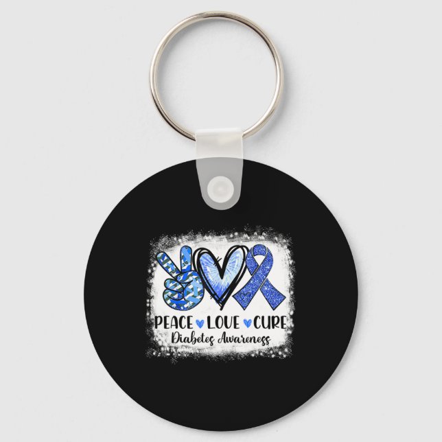 Chaveiro Cinza Azul de Fita Azul com Amor de Paz Descoberta (Frente)