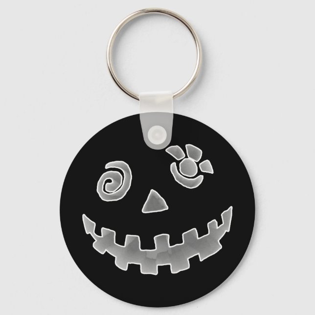 Chaveiro Cinza Branca de Pumpkin Cara de Lanterna Jack O (Frente)