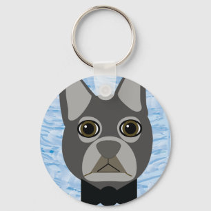 Chaveiro Cinza Buldogue Francês, azul-aquarela