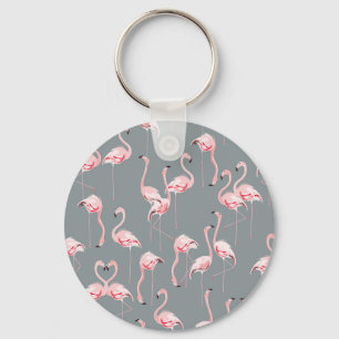 Chaveiro Cinza Flamingo: Padrão Vintage Invisível.