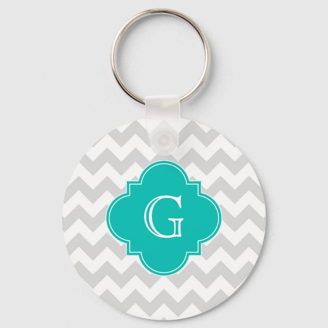 Chaveiro Cinza Leve, Colírio Branco, Quatrefoil Teal Monogr (Frente)