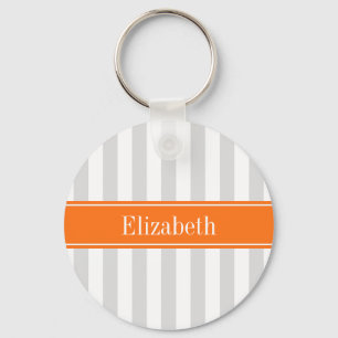 Chaveiro Cinza Lt White Stripe Pumpkin Orange Name Monogram