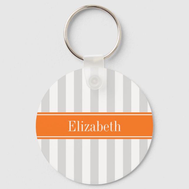 Chaveiro Cinza Lt White Stripe Pumpkin Orange Name Monogram (Frente)