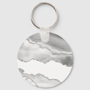 Chaveiro Cinza Marble Branco Agate Simples Silver Gliter