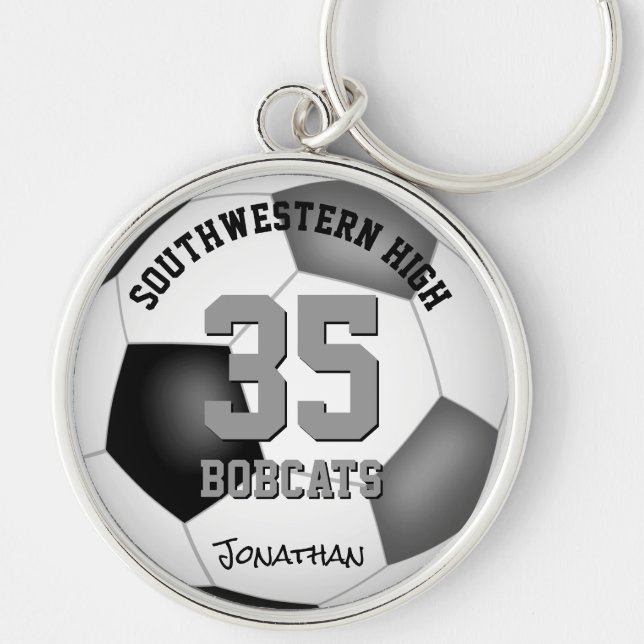 Chaveiro cinza preta rapazes jersey número nome futebol (Frente)