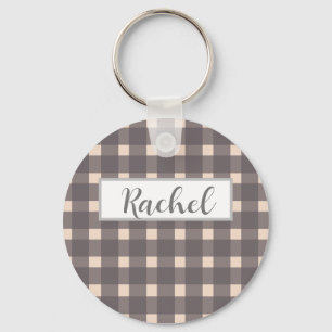 Chaveiro Cinza Rosa Gingham Personalizado